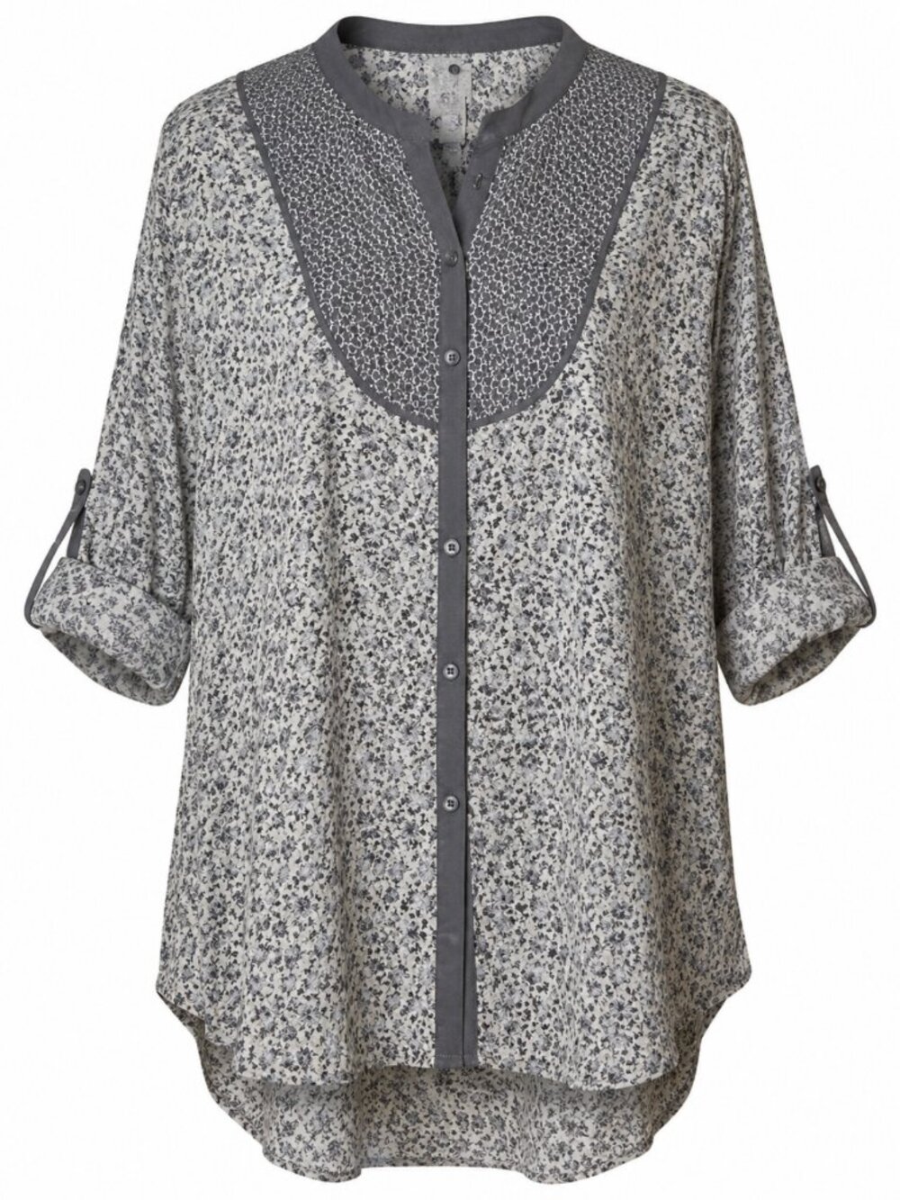 100% Cotton Boho Patterned XXL Haiku Summer Shirt Grey Floral Hippie Lightweight